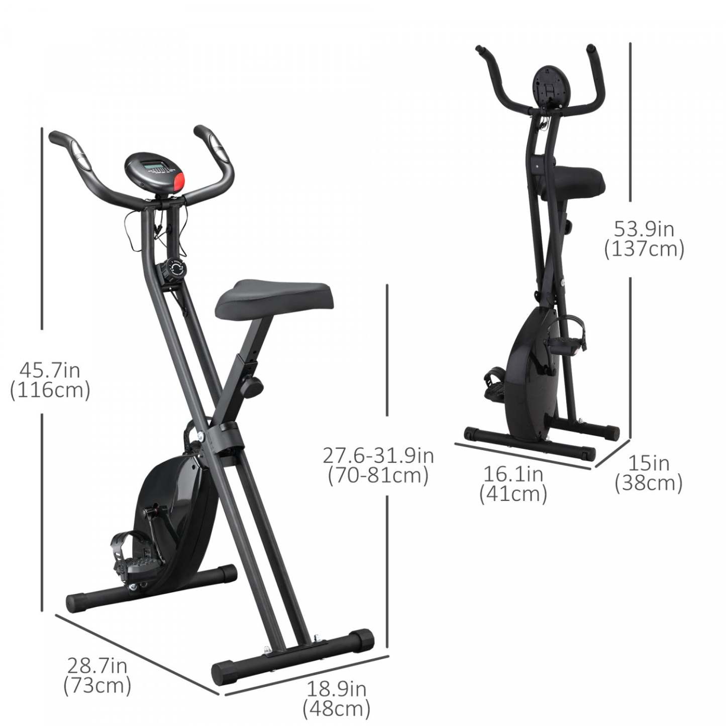 Soozier Velo D'exercice Pliable X Avec 8 Niveaux De Résistance Vélo Stationnaire De Fitness Cardio