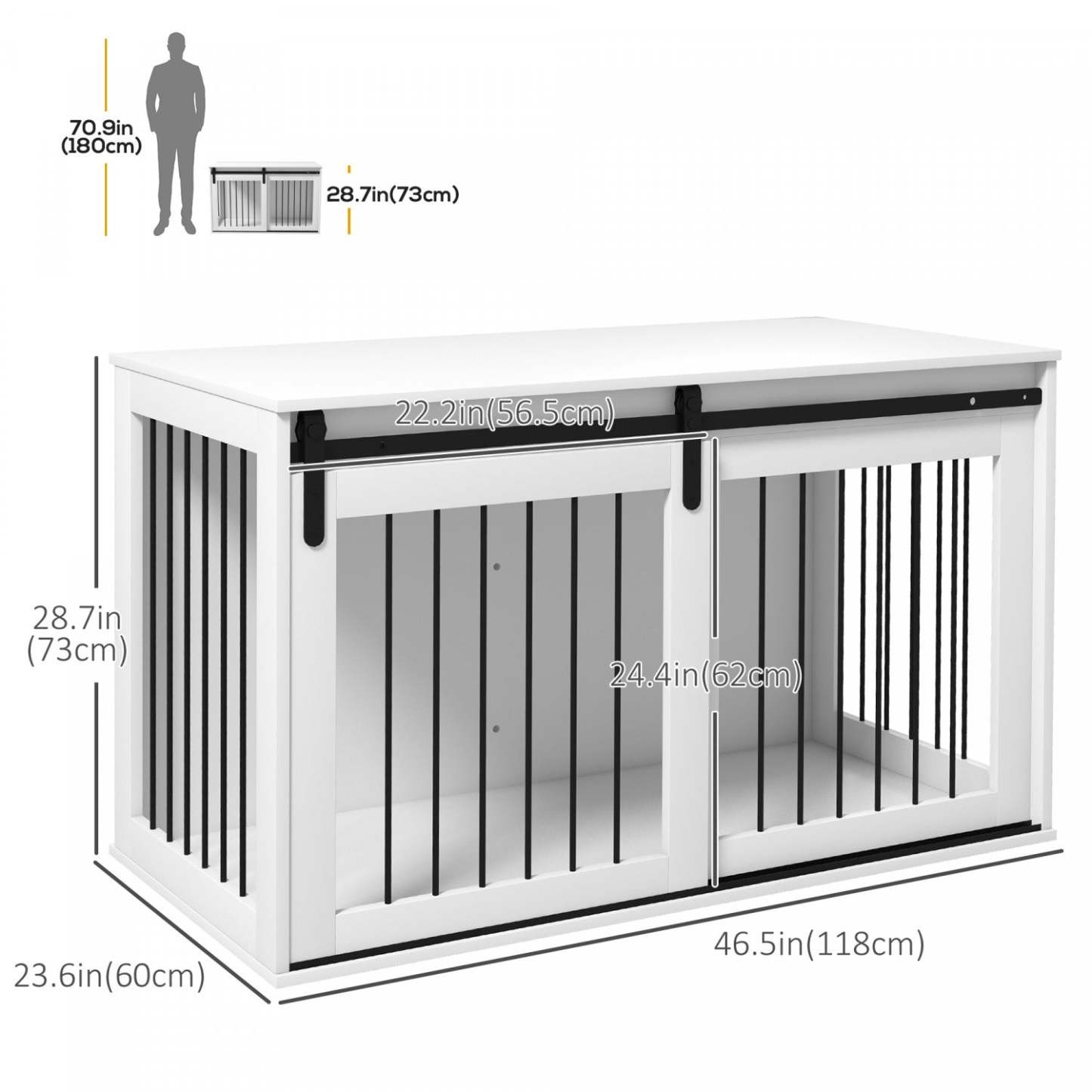 Pawhut Meuble De Cage Pour Chien, 46,5 Table D'appoint, Niche D'intérieur Pour Chiens De Très Grande Taille