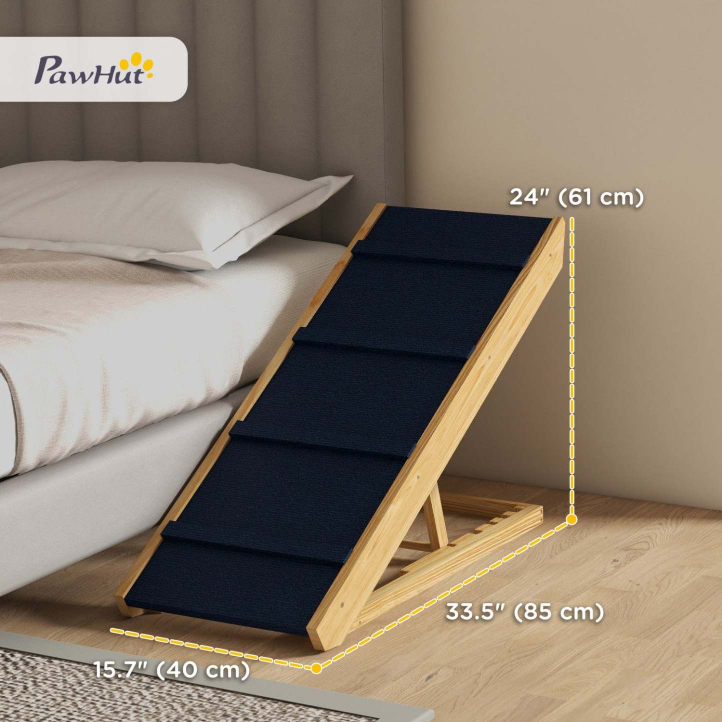 Pawhut Escalier Pour Chien, Rampe Réglable Pour Animaux, Escaliers Pliables Avec Tapis Antidérapant, Pour Petits À Grands D