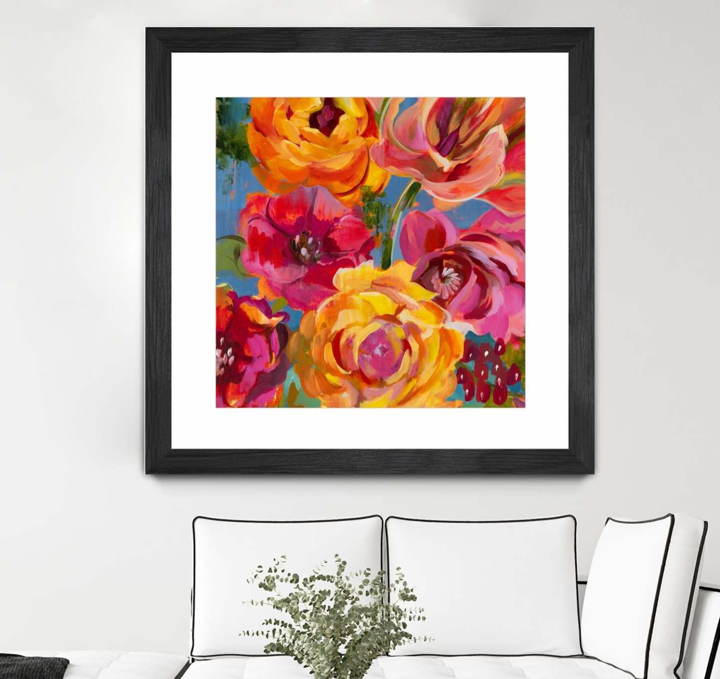 Œuvre d’art murale encadrée noire et mate « Spring Bouquet V32 » 30 x 30