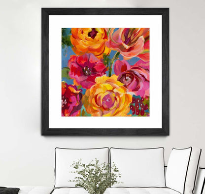 Œuvre d’art murale encadrée noire et mate « Spring Bouquet V32 » 30 x 30