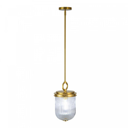 Suspension Myla à 1 lumière, laiton vintage avec lampe en verre nervuré | Suspension A 1 lampe Myla, Laiton Retro Et Verre Nervure