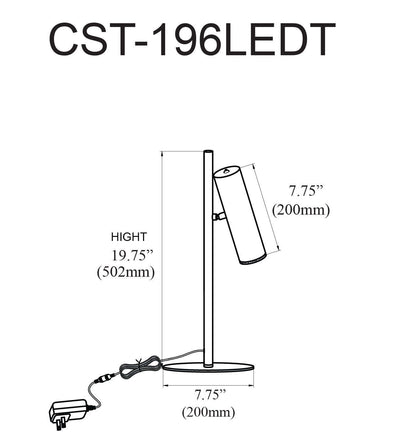 Lampe de table Constance de Dainolite en acrylique givré qui diffuse la lumière, avec fini noir mat et ampoule de 6 W