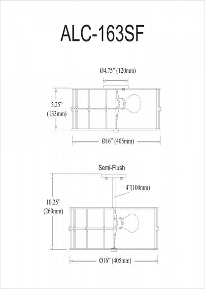 Dainolite Alcala 3 Light Semi-flush Mount Aged Brass Finish White Shade Lamp|Plafonnier semi-affleuré Alcala de Dainolite avec abat-jour blanc, fini laiton vieilli et 3 ampoules