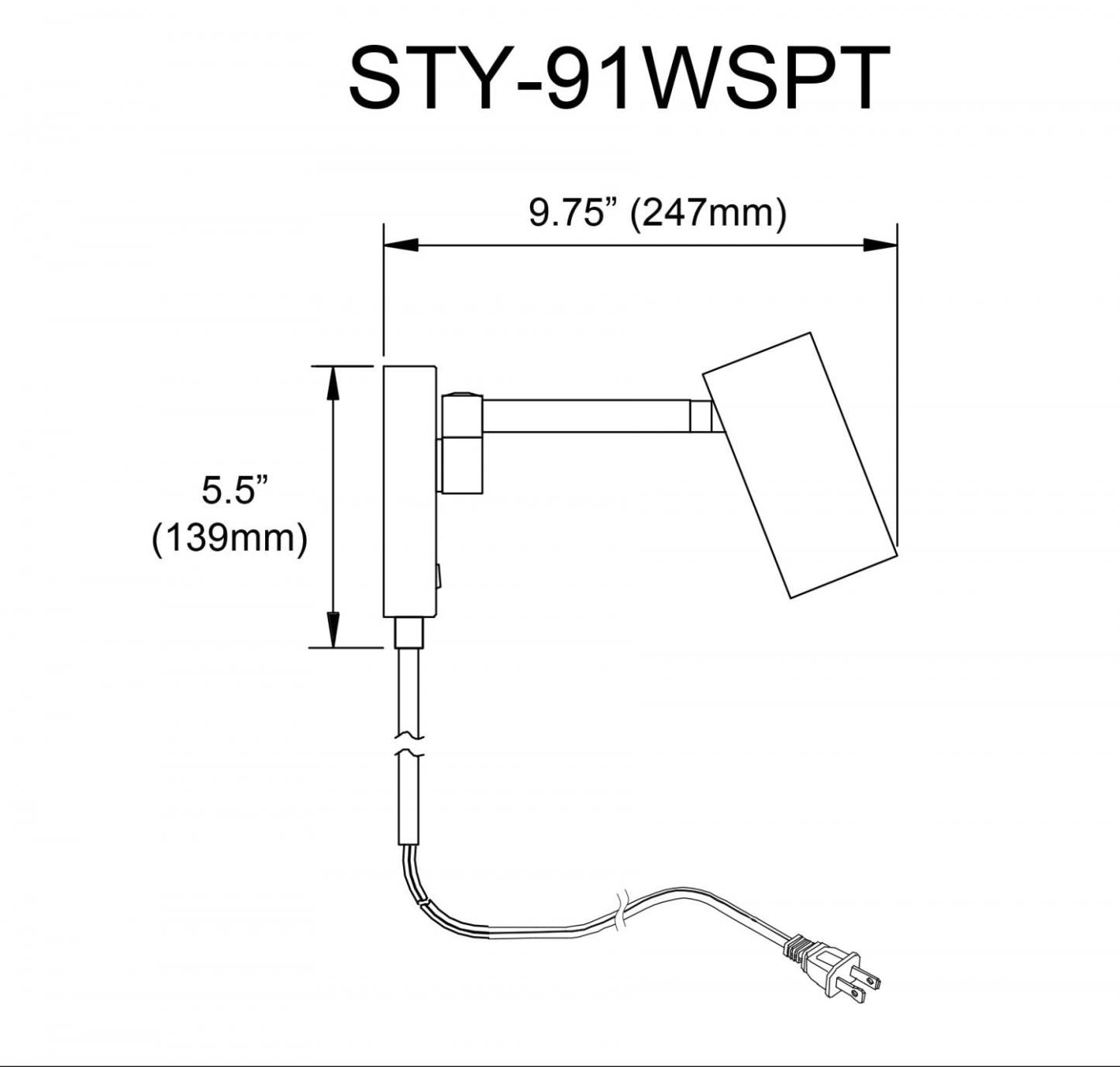 Projecteur mural Stanly de Dainolite avec bras articulé, fini laiton vieilli et 1 ampoule