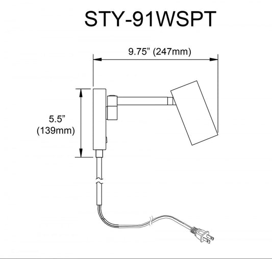 Projecteur mural Stanly de Dainolite avec bras articulé, fini laiton vieilli et 1 ampoule