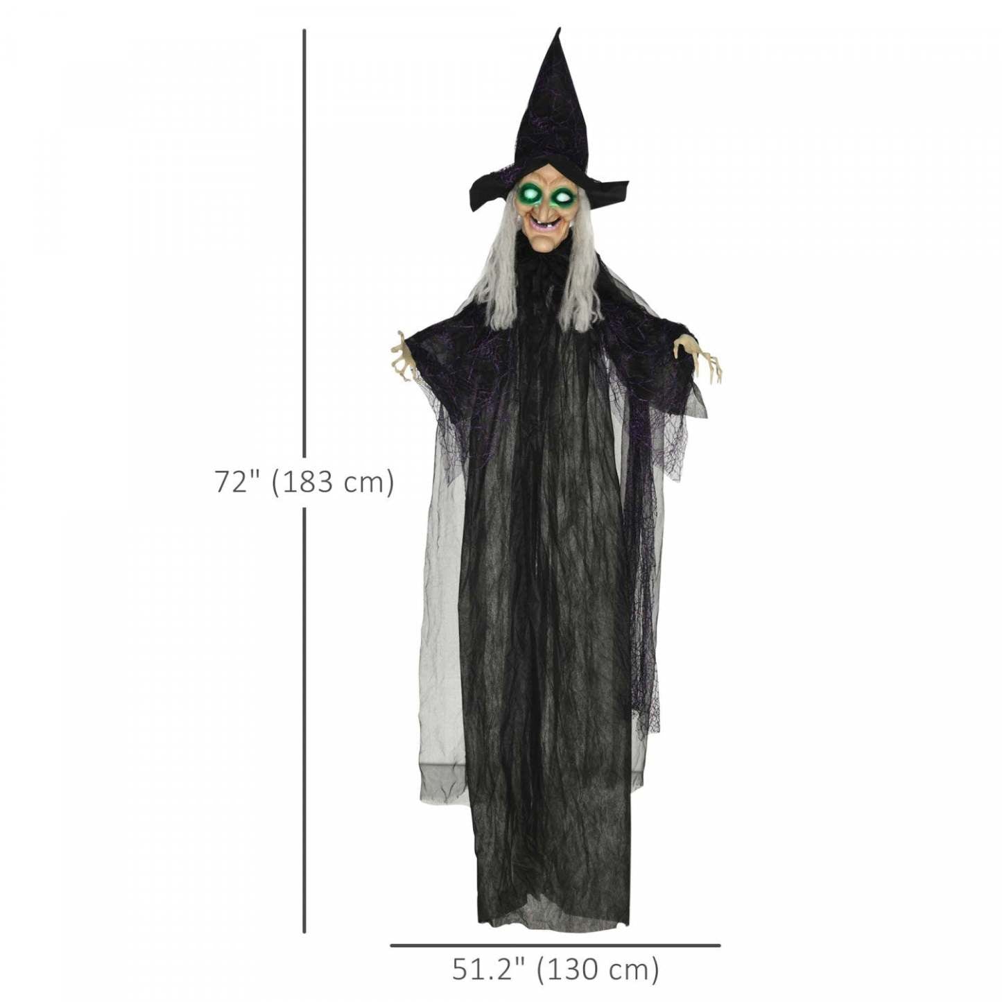 Homcom Accessoire D'Halloween Sorcière Noire Avec Yeux Lumineux Pour Fête|Homcom Black Witch Halloween Prop W/ Light Up Eyes For Party