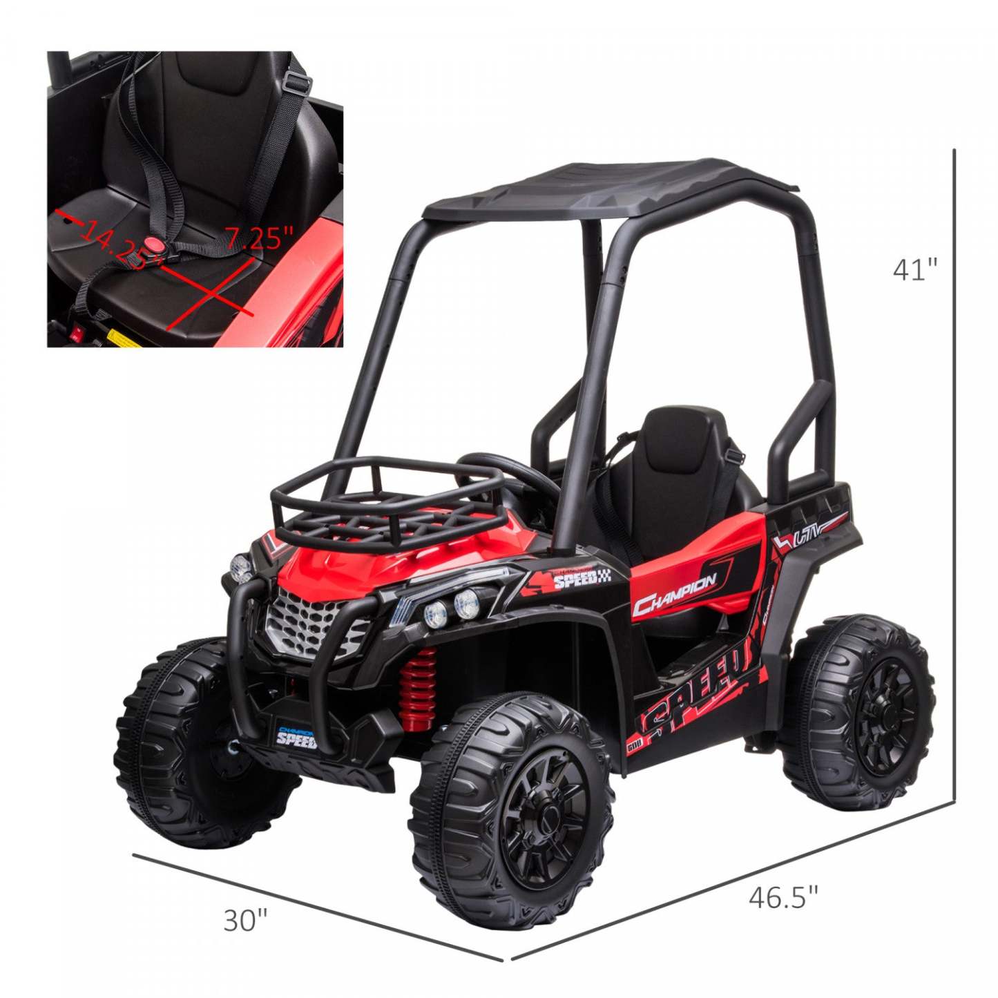 Aosom Kids Ride On Car 12v Battery-powered Electric Off-road Utv Toy 1.8-3.7 Mph Avec Toit Haut Pare|Jouet Utv Tout-terrain Pour Enfants A Batterie 12v Aosom 1,8-3,7 Mph Avec Télécommande Parentale AT