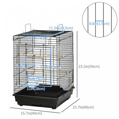 Pawhut 23 Cage à Oiseaux Volière Maison pour Perroquets Caillebotis avec Plateau de Jeu Ouvert et Bol d'Alimentation Perc|Pawhut 23 Cage A Oiseaux Parc Avec Plateau De Jeu Ouvert Et Bol D'alimentation Noir