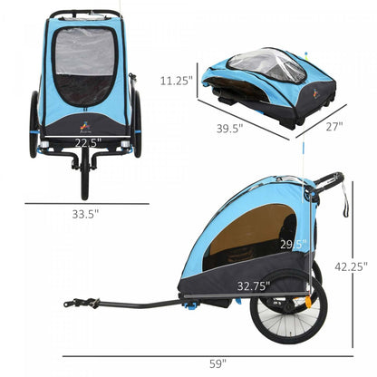 Aosom Remorque De Velo Pour Enfant 3 En1 Poussette De Jogging Pliable Poussette De Bebe 2 Places Avec Shock A