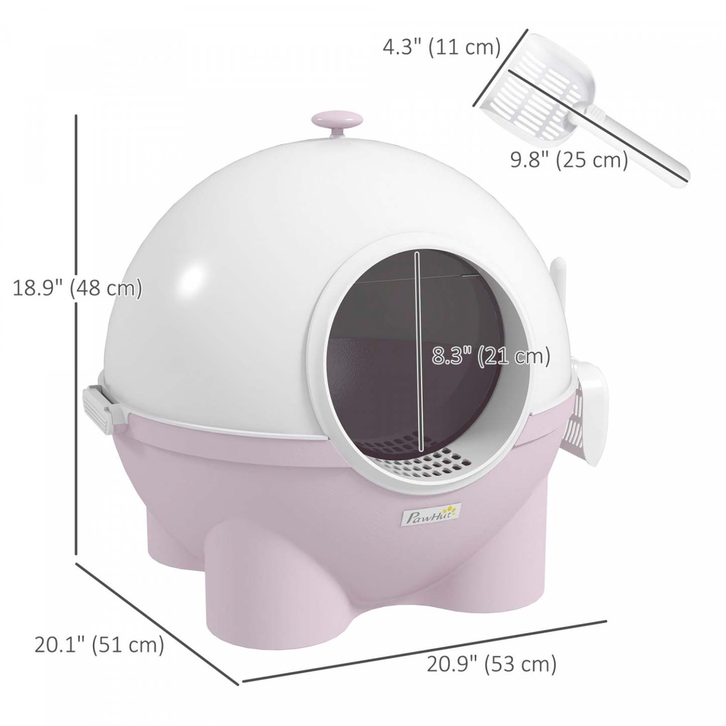 Pawhut Bac à Litière pour Chat avec Couvercle, Bac à Litière Fermé avec Pelle, Pédale de Sable Fuyante, Poignée Supérieure, Rose
