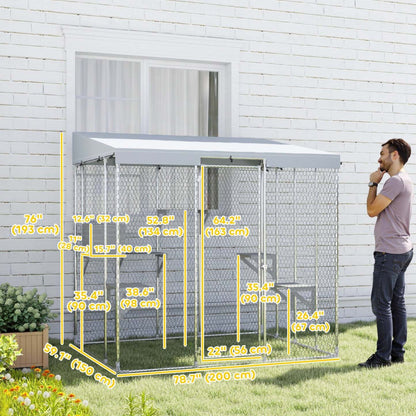 Pawhut Catio Enclos extérieur pour chats grand, 79 L Maison pour chats en acier renforcé avec auvent imperméable 420d, plusieurs plateformes, condo de repos, porte verrouillable, pour 1-3 grands chats
