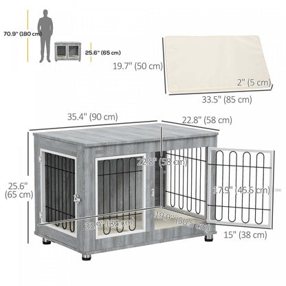 Pawhut Table D'appoint Cage Pour Animal Domestique Avec Coussin Doux, Cage A Double Porte Pour Chien