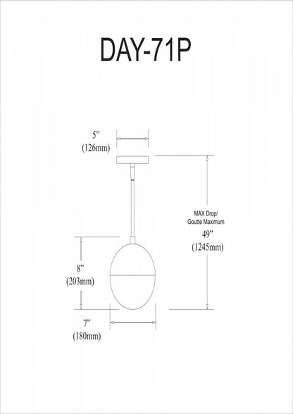 Dainolite Dayana 1 Light Pendant Poli Chrome Finish White Glass Lamp|Luminaire suspendu Dayana de Dainolite en verre blanc, avec fini chromé poli et 1 ampoule