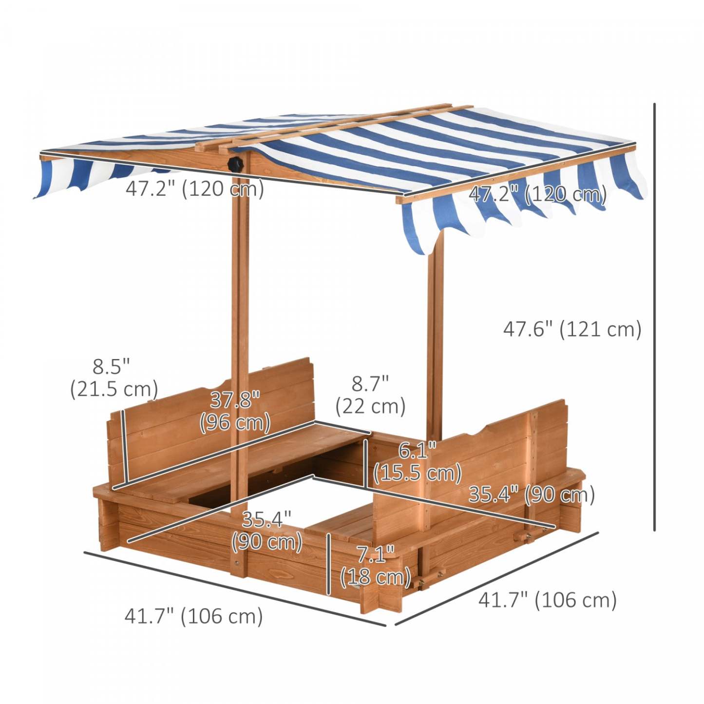 Kids Wooden Sandbox With Lid Outdoor Backyard Playset Children Sand Play Station W/adjustable Cover | Bac à sable en bois pour enfants avec couvercle, station de jeu de sable d'extérieur pour enfants avec couvercle ajustable