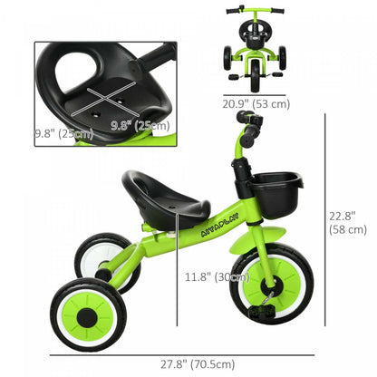 Qaba Tricycle Pour Enfants Filles Et Garçons De 2 À 5 Ans, Vélo Pour Tout-Petits Avec Siège Réglable, Panier, Be