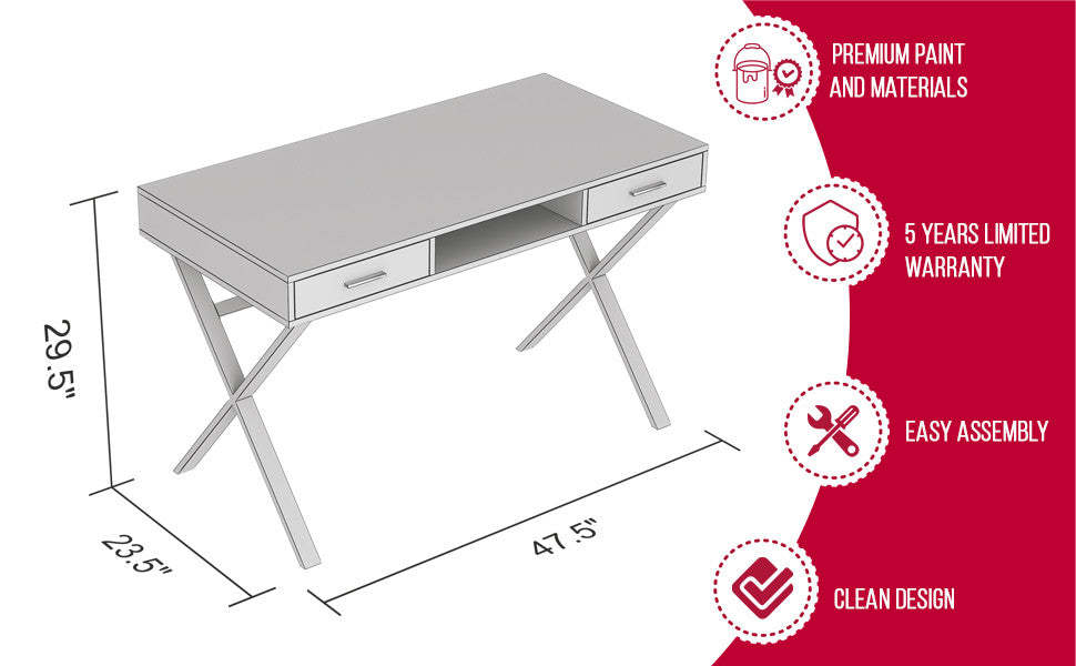 Bureau d’ordinateur de 47 po avec 2 tiroirs et 1 tablette - bois recyclé brun avec métal noir