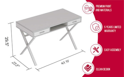 Bureau d’ordinateur de 47 po avec 2 tiroirs et 1 tablette - bois recyclé brun avec métal noir