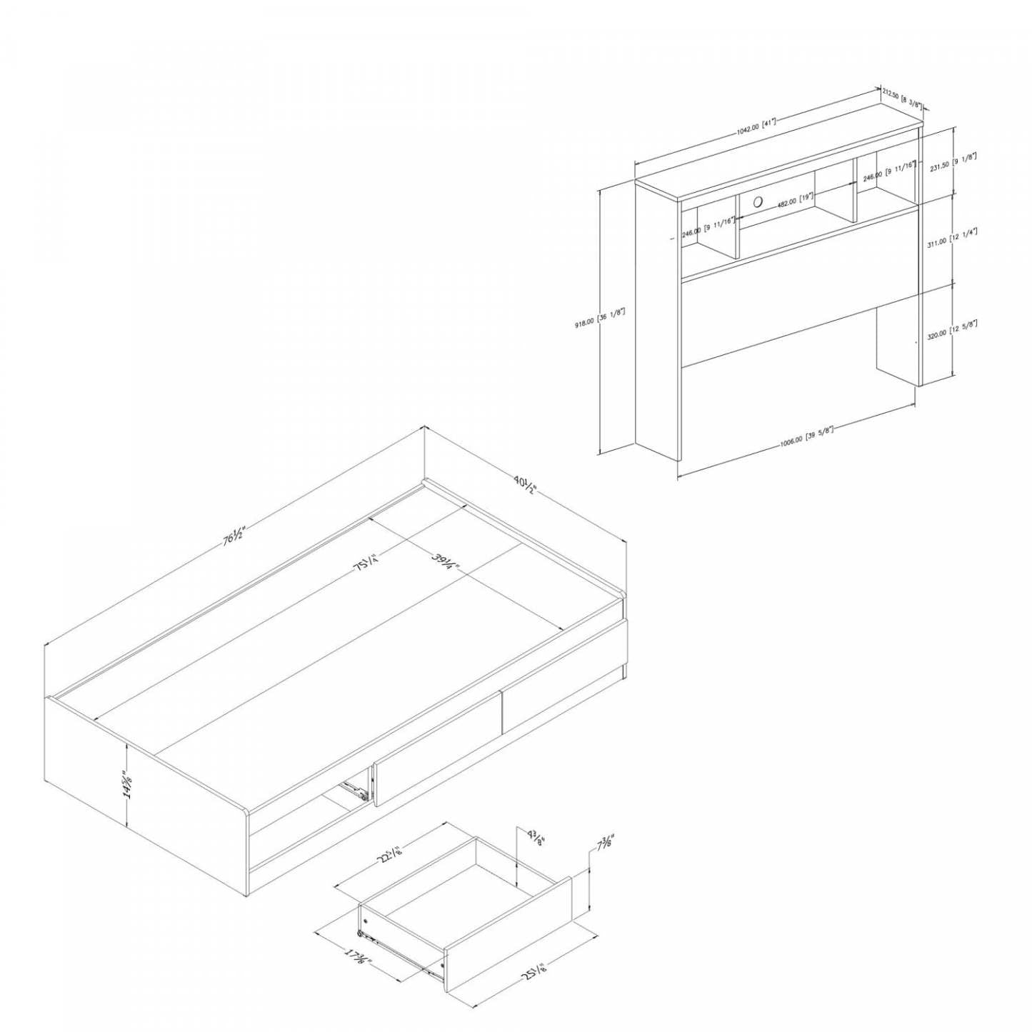 Ensemble de lit Reevo Mates avec tête de lit bibliothèque - Blanc pur | Reevo Ensemble Lit Matelot Avec Tete De Lit Bibliotheque - Blanc Solide