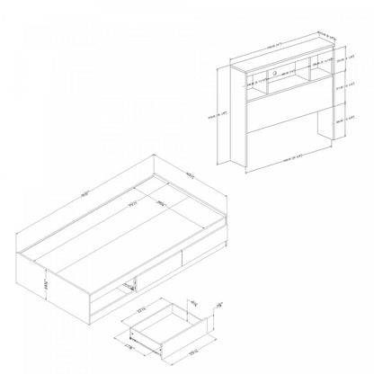 Ensemble de lit Reevo Mates avec tête de lit bibliothèque - Blanc pur | Reevo Ensemble Lit Matelot Avec Tete De Lit Bibliotheque - Blanc Solide
