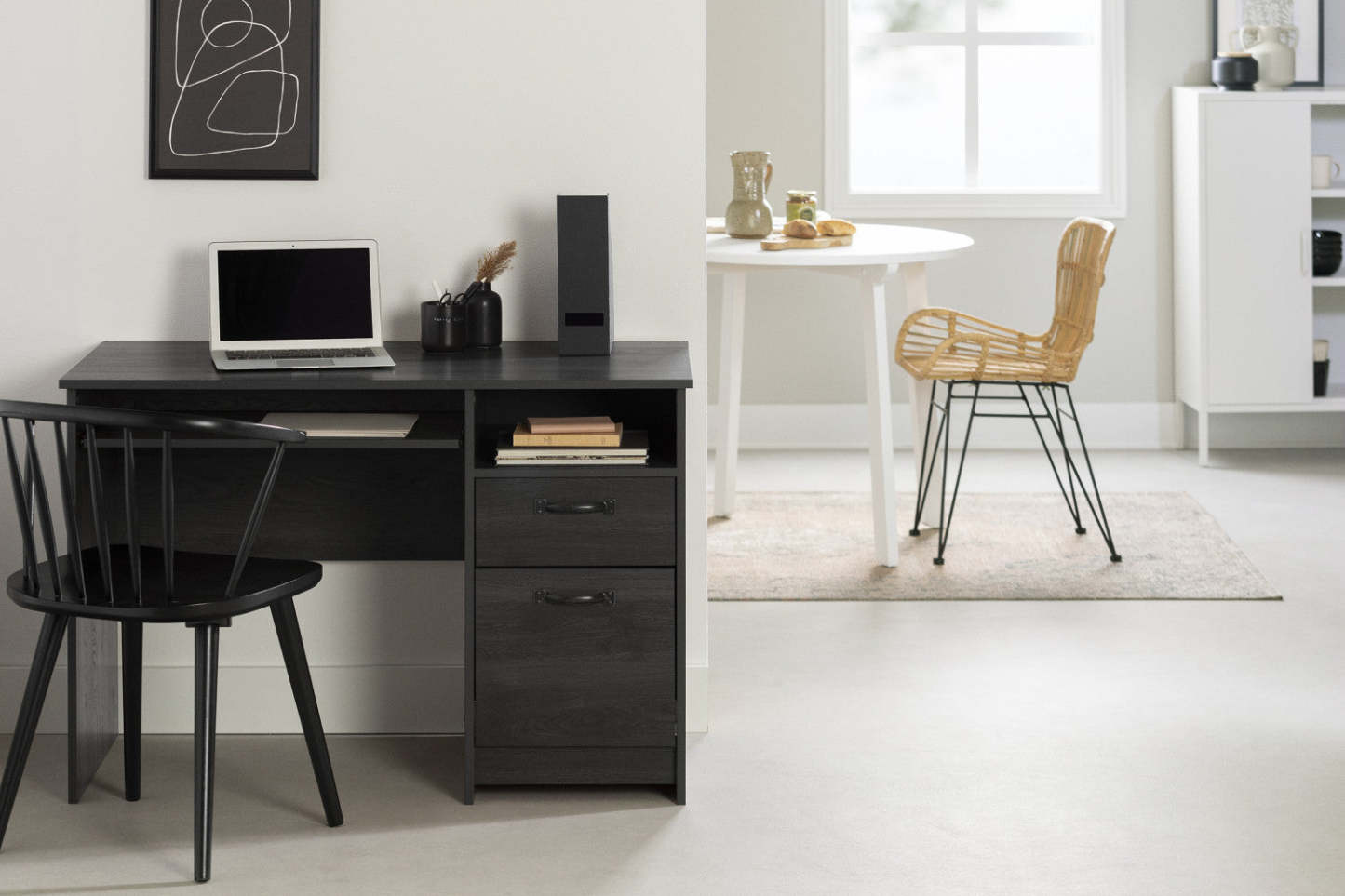 Bureau Tassio avec plateau pour clavier - Chêne gris | Bureau Tassio avec plateau pour clavier - chêne gris | D83GTA1P
