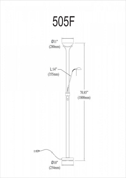 Dainolite Mother &amp; Son Lampadaire Satin Chrome Finish|Lampe à pied Mother &amp; Son de Dainolite avec fini chrome satiné
