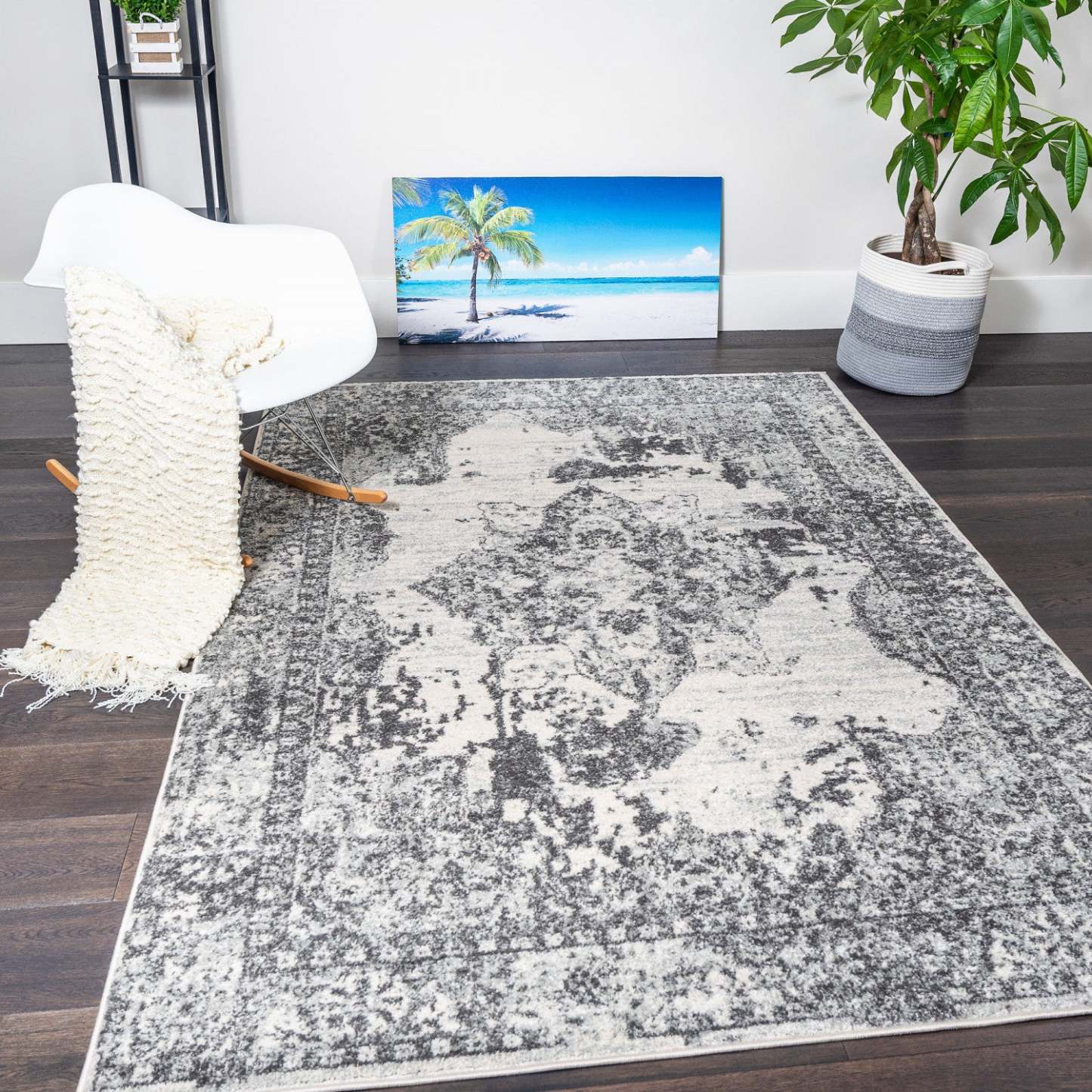 Tapis Roma Diamond Gris 4x6 | Carpette Roma Diamond grise 4 x 6 | D80GOM7N