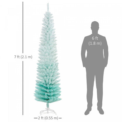Homcom Arbre de Noël artificiel crayon de 7 pieds avec 500 branches | Homcom Sapin De Noël Artificiel Fin, Sapin De Noël Crayon, Bleu Dégradé