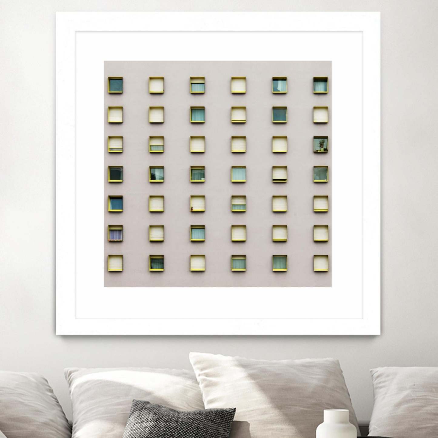 Windows Ii Matted and Framed White 36x36 Wall Art|Œuvre d’art murale encadrée blanche et mate « Windows Ii » 36 x 36