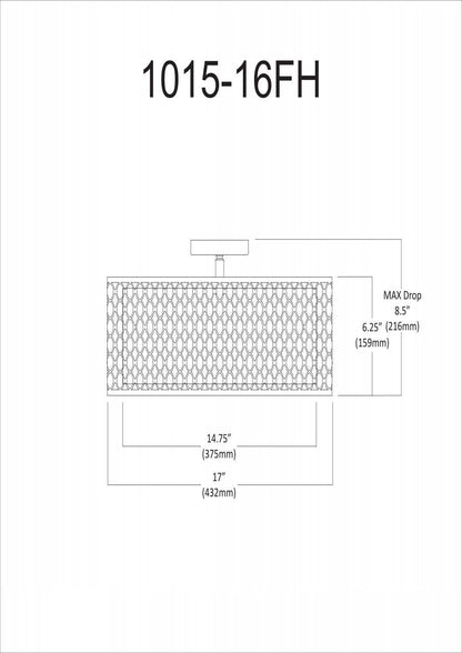 Dainolite Kordan 3 Light Semi-flush Mount Satin Chrome Finish White Shade Lamp|Plafonnier semi-affleuré Kordana de Dainolite avec abat-jour blanc, fini chrome satiné et 3 ampoules