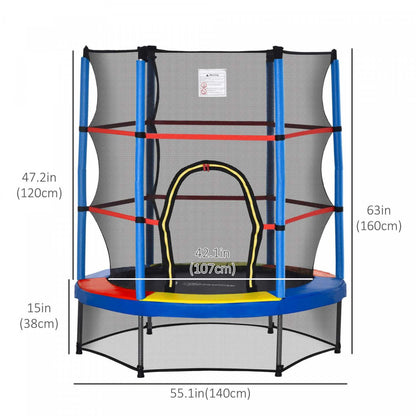 Outsunny Φ55 Trampoline Pour Enfants Avec Filet, Cadre En Acier, Rebondeur Rond D'intérieur, Âge 3