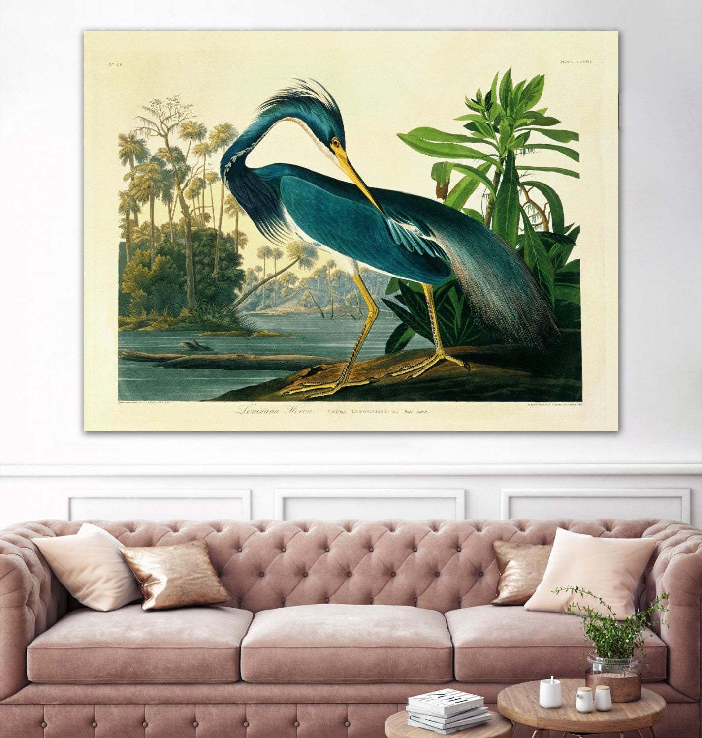 Œuvre d'art murale géante « Louisiana Heron Plate 217 » 72 x 54