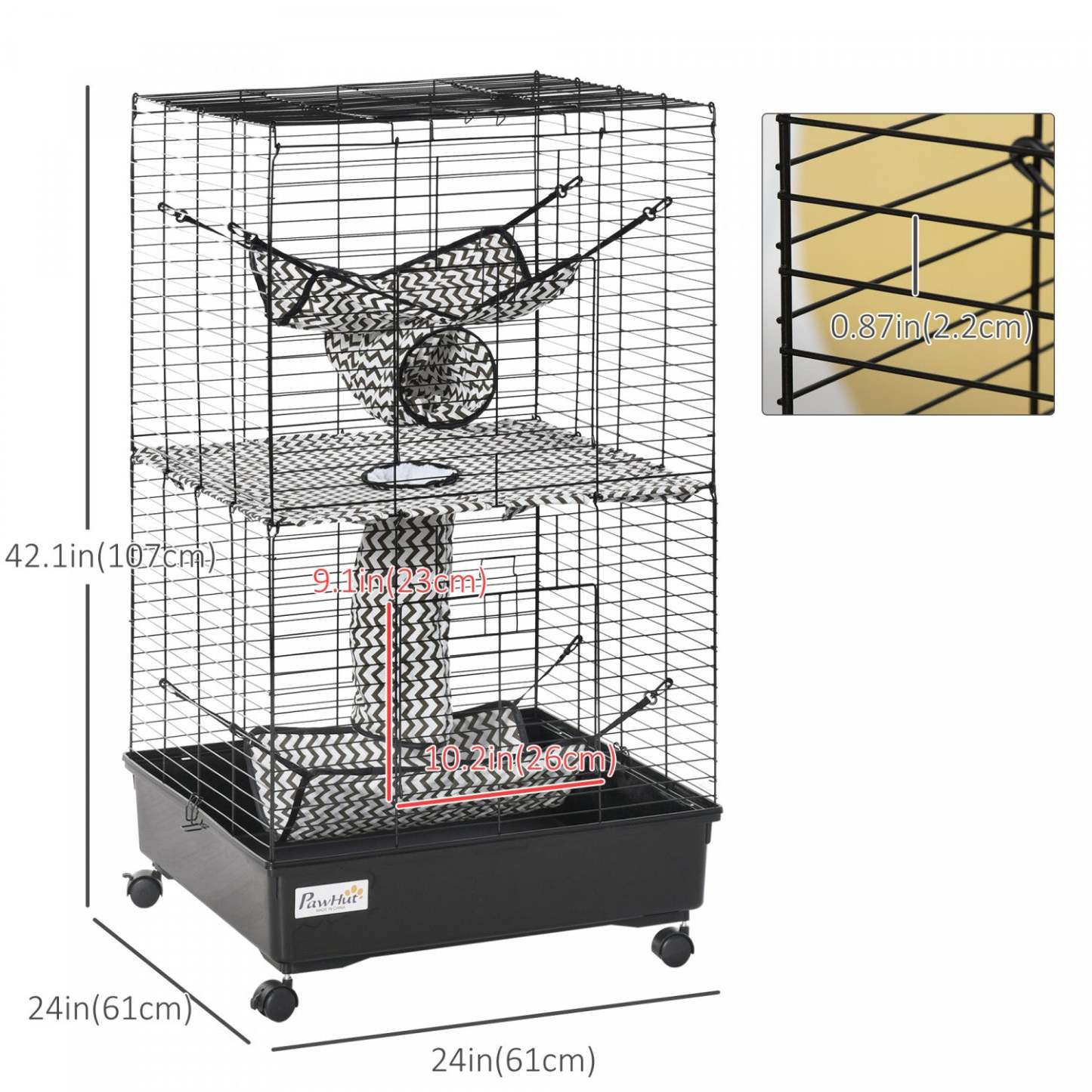 Pawhut Petit Animal Cage Habitat Maison De Jeu Pour Animaux De Compagnie Pour Furet Avec Roues Hamac Tunnels Et 3 Portes