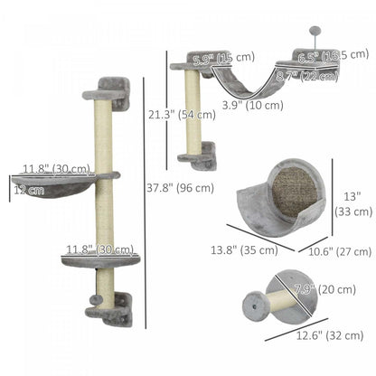 Pawhut Lot De 5 Étagères Murales Pour Chat Avec Hamac, Griffoirs, Perchoirs, Échelle, Meubles Muraux