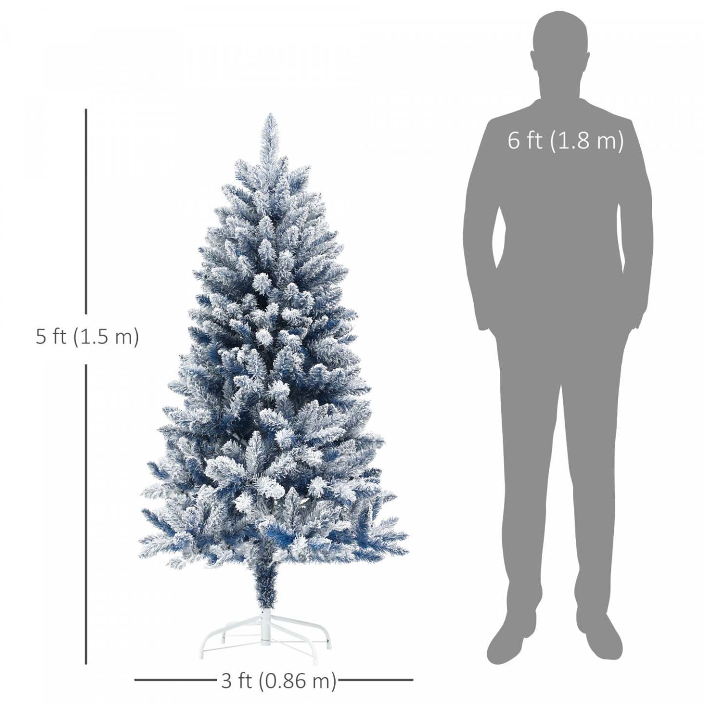 Homcom Arbre De Noël Artificiel De 5 Pi Avec Branches Floconnées De Neige, Charnière|Homcom Arbre De Noël Artificiel De 5 Pi Avec Branches Floconnées De Neige