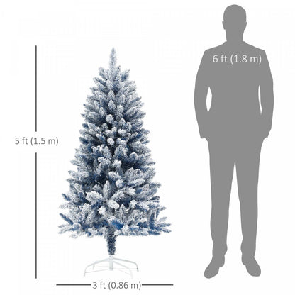 Homcom Arbre De Noël Artificiel De 5 Pi Avec Branches Floconnées De Neige, Charnière|Homcom Arbre De Noël Artificiel De 5 Pi Avec Branches Floconnées De Neige