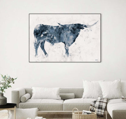 Longhorn V2 Canvas Framed Black 36x24 Wall Art|Œuvre d'art murale sur toile encadrée noire « Longhorn V2 » 36 x 24