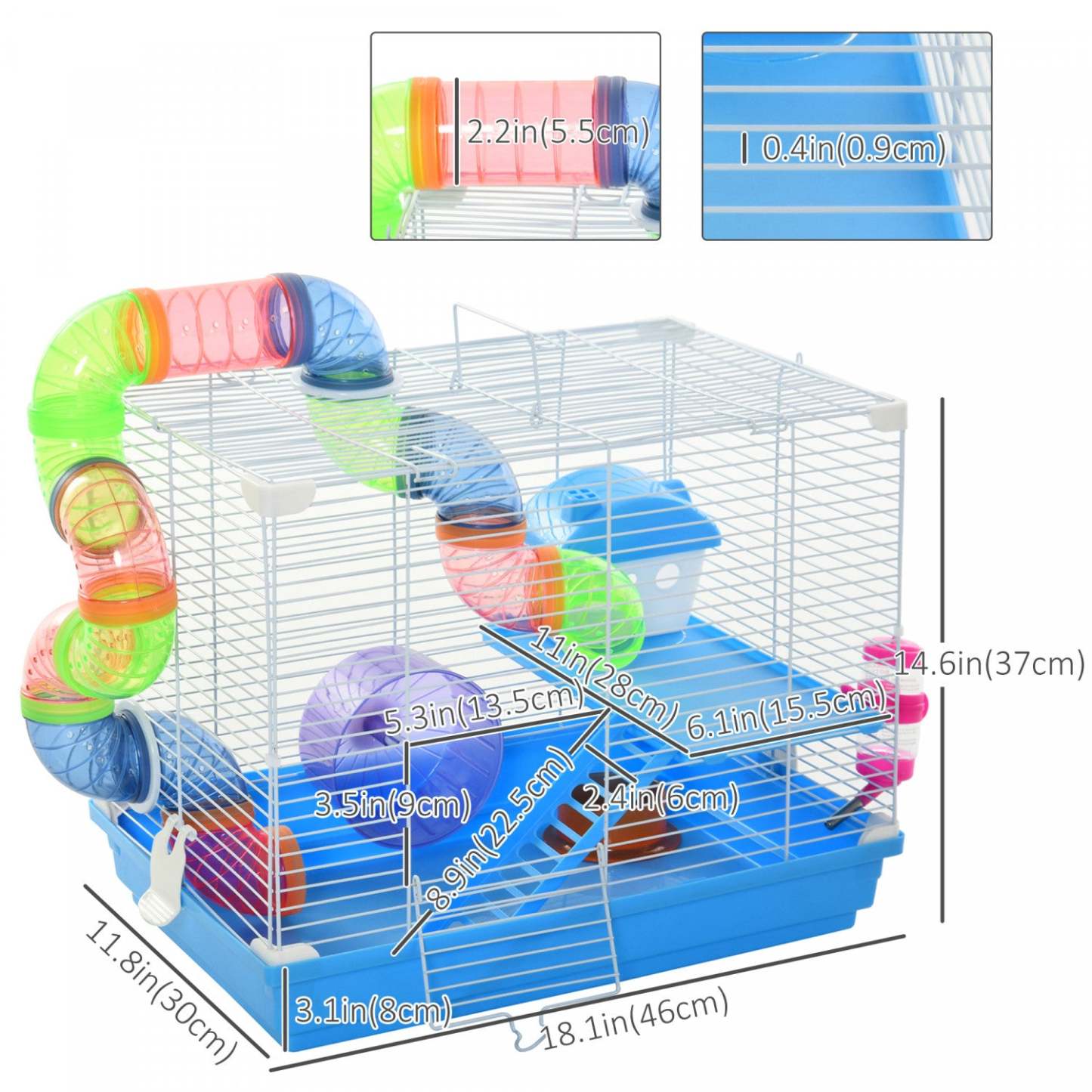 Pawhut 18 Grande Cage Pour Hamster, Maison Pour Petits Animaux, Refuge Pour Gerbilles À 2 Niveaux Avec Système De Tube De Tunnel