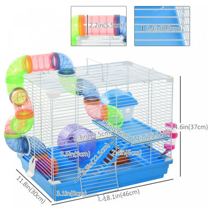 Pawhut 18 Grande Cage Pour Hamster, Maison Pour Petits Animaux, Refuge Pour Gerbilles À 2 Niveaux Avec Système De Tube De Tunnel