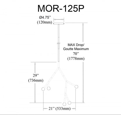 Dainolite Morgan 5 Light Pendant Matte Black Finish Lamp|Luminaire suspendu Morgan de Dainolite avec fini noir mat et 5 ampoules