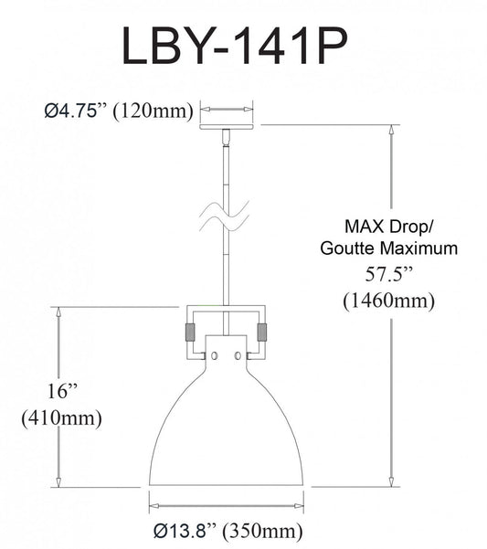 Luminaire suspendu Liberty de Dainolite avec abat-jour en métal noir mat, fini noir mat et 1 ampoule