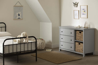 Cotton Candy 3-drawer Dresser With Storage Baskets - Soft Gray | Cotton Candy Commode 3 Tiroirs Avec Paniers De Rangement - Gris Clair