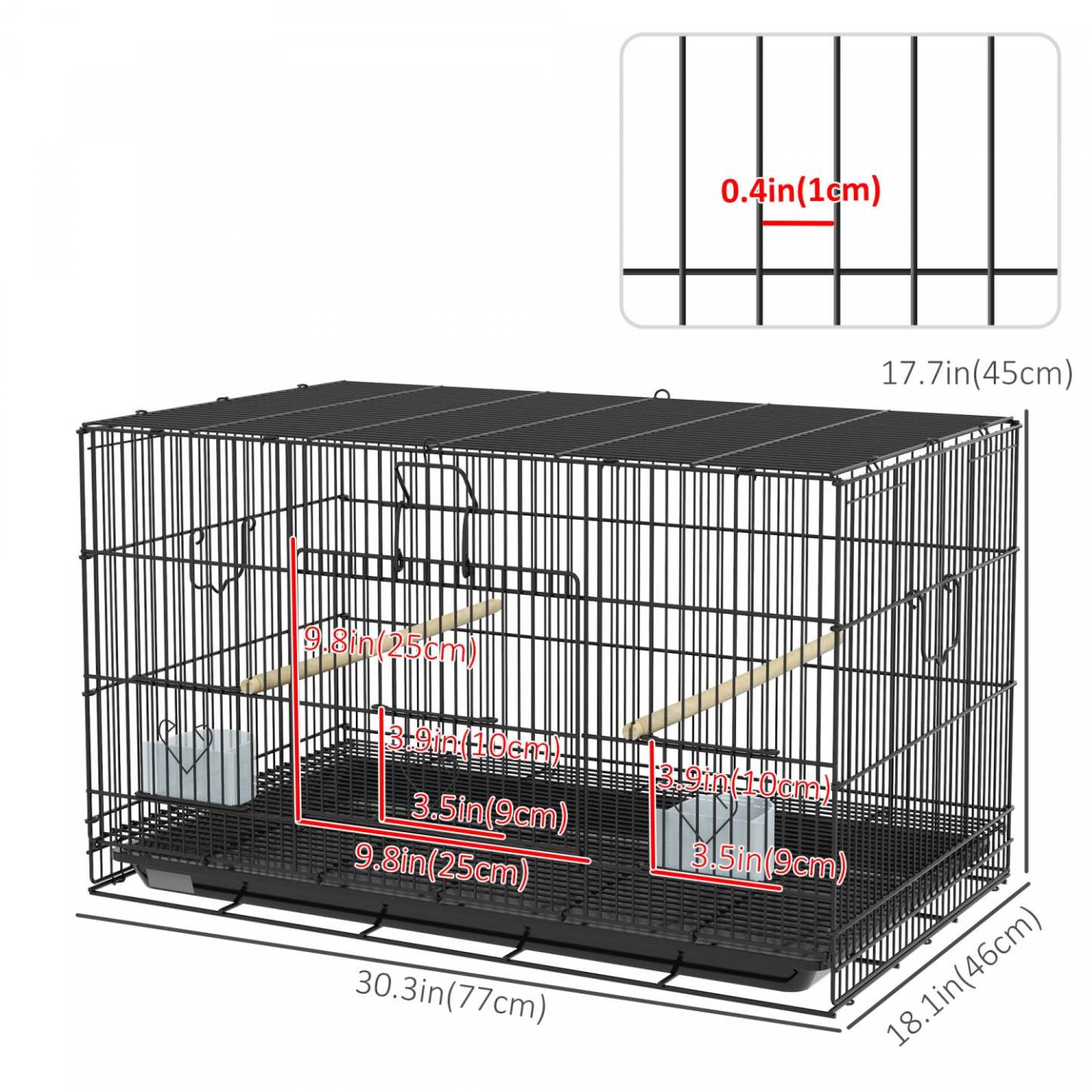 Pawhut 17,7 Cage A Oiseaux Pour Canaris, Pinsons, Cage A Perruches Avec Plateau Amovible, Panneau E