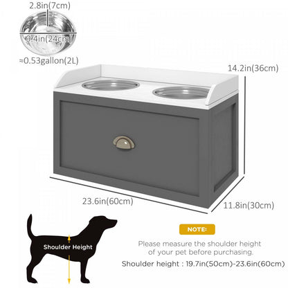 Pawhut Grandes Gamelles Surélevées Pour Chiens Grands, Station De Nourriture Pour Animaux Élevées Avec 2 Gamelles En Acier Inoxydable, H|Pawhut Grandes Gamelles Surélevées Pour Chien Avec Tiroir De Rangement D'une Capacité De 21 L, Stati