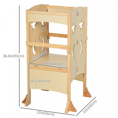 Qaba Tour D'apprentissage Pliable, Échelle D'aide À La Cuisine Avec Poignées De Support, Barrière De Sécurité Et Antidérapant | Qaba Tour D'apprentissage Pliable Tour D'observation Pour Enfants De 3 À 8 Ans Style Moderne Et Élégant