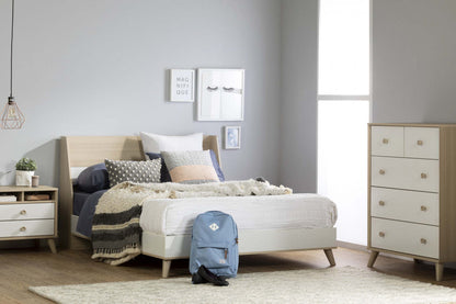 Meuble de rangement coffre 5 tiroirs Yodi - Soft Elm White|Commode verticale de rangement Yodi à 5 tiroirs - orme naturel et blanc