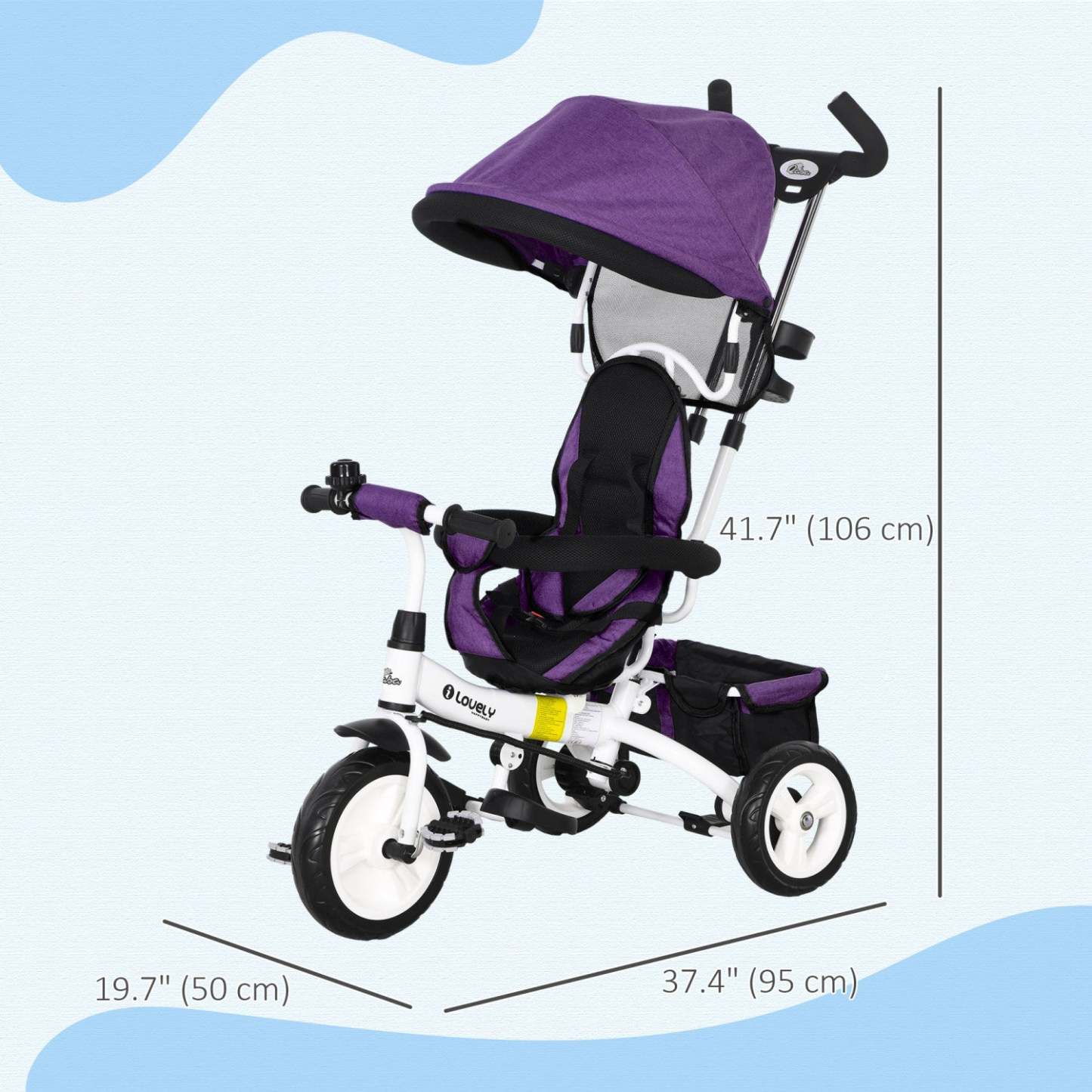 Qaba Tricycle Pour Tout-petits, Poussette De Vélo 6 En 1 Pour Bébé Avec Auvent Pliable, Panier De Rangement, Système De Sécurité À 5 Points