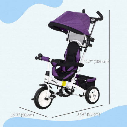 Qaba Tricycle Pour Tout-petits, Poussette De Vélo 6 En 1 Pour Bébé Avec Auvent Pliable, Panier De Rangement, Système De Sécurité À 5 Points