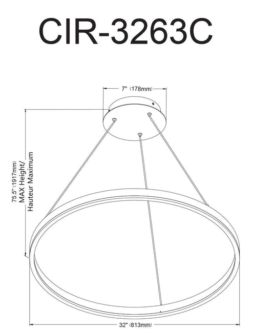 Lustre Circulo de Dainolite 63w finition laiton vieilli diffuseur en acrylique blanc|Lustre Circulo de Dainolite en acrylique blanc qui diffuse la lumière, avec fini laiton vieilli et ampoule de 63 W
