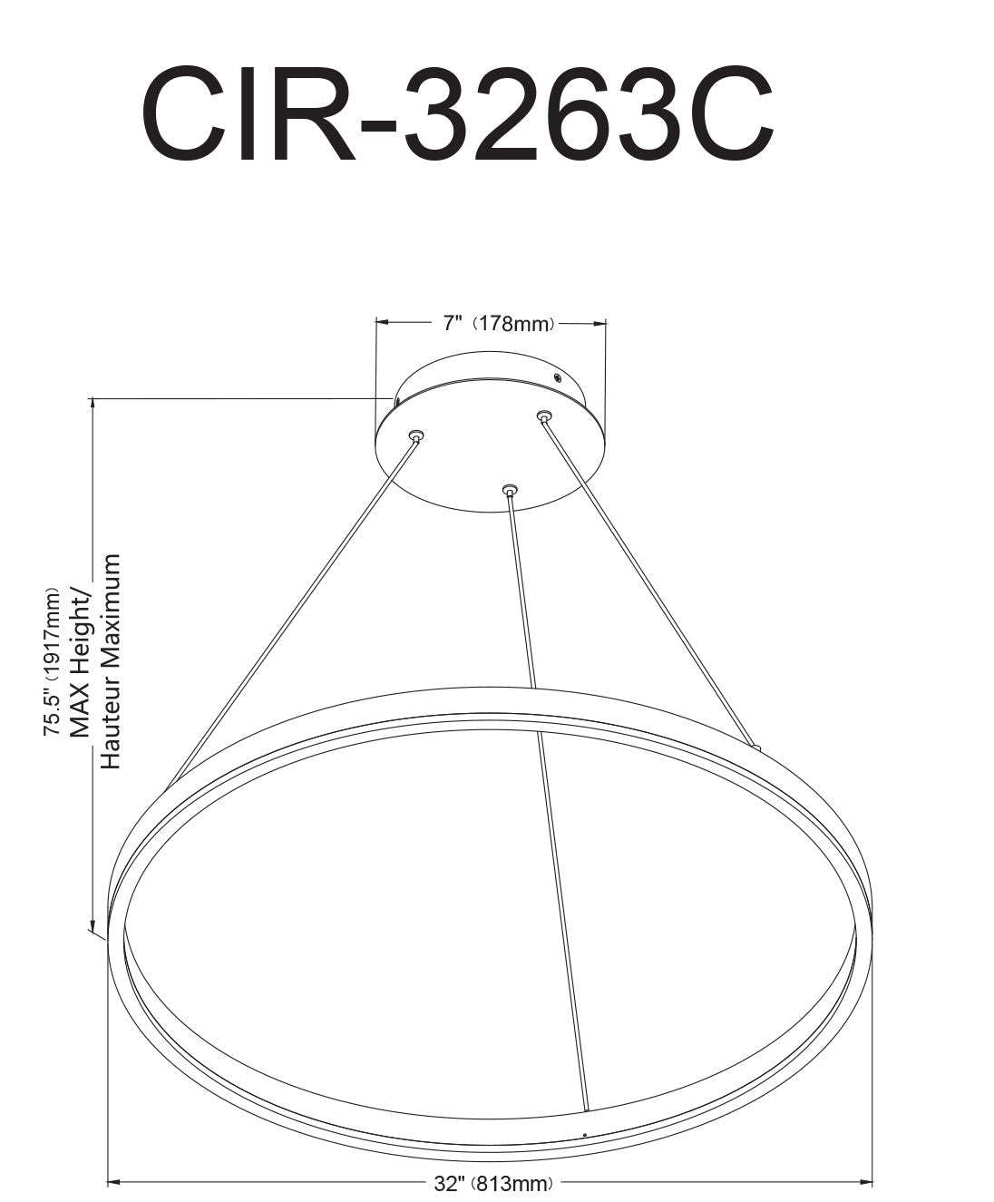 Dainolite Circulo Chandelier 63w Finition Noir Mat Lampe Diffuseur Acrylique Blanc|Lustre Circulo de Dainolite en acrylique blanc qui diffuse la lumière, avec fini noir mat et ampoule de 63 W